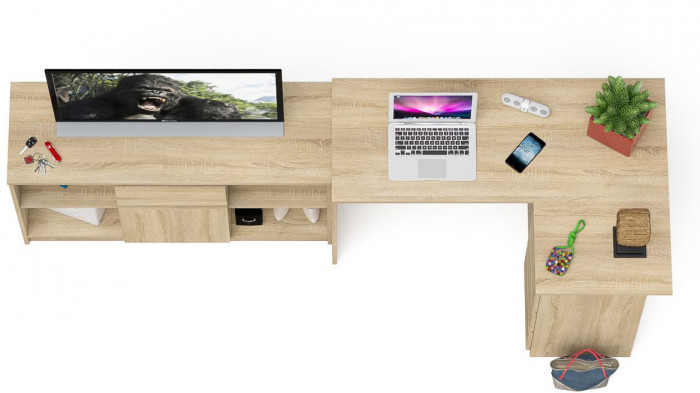 Мори компьютерный стол МС-16 правый + Тумба МТВ1204.1, дуб сонома