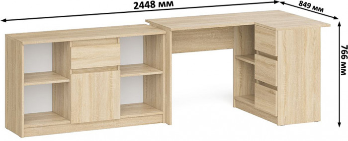 Мори компьютерный стол МС-16 правый + Тумба МТВ1204.1, дуб сонома