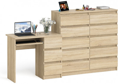 Мори компьютерный стол МС-6 правый + Комод МК1200.10, дуб сонома
