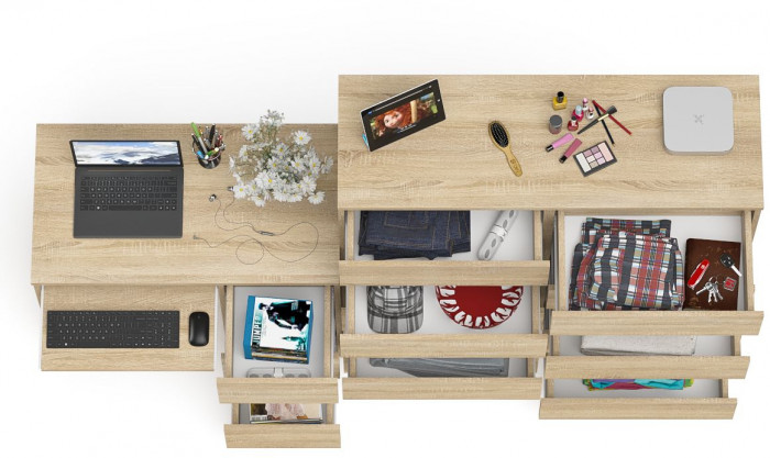 Мори компьютерный стол МС-6 правый + Комод МК1200.10, дуб сонома