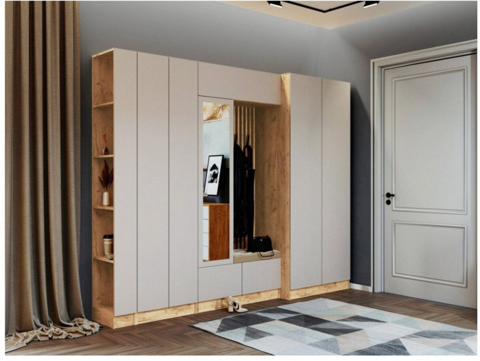 Модульная прихожая "Руэлла", композиция 1 - Крафт золотой/Кашемир