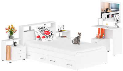 Камелия спальня № 13 Кровать с ящиками 1200 + Две тумбы + Стол косметич. + Зеркало, цвет белый, сп.м. 1200х2000 мм., б/м, основание есть