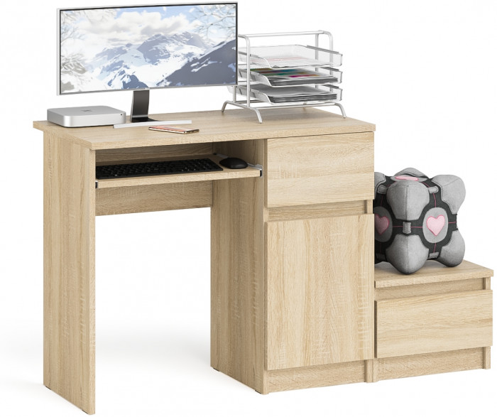 Мори компьютерный стол МС-1 правый + Тумба ТМП400.1, дуб сонома
