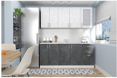 Кухня МДФ Эко 1800 (Бетон снежный / Бетон графит, Белый)