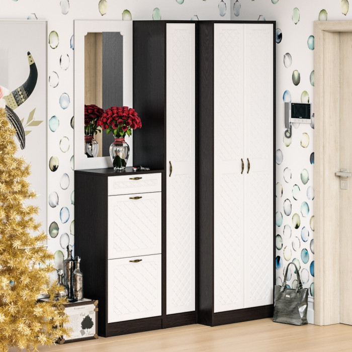 Прихожая П-6 Зеркало, МДФ белое дерево фрезеровка ромб