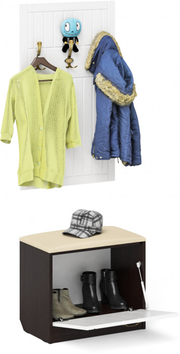 Прихожая П-6 Тумба + Вешалка, венге/фасады МДФ белое дерево фрезеровка прованс