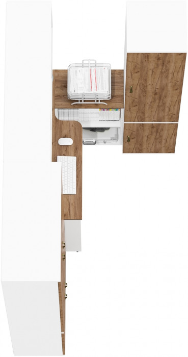 Лидер-8 Шкаф МД 20Б + Стол + Полка + Пенал 22Б, белый шагрень/крафт золото