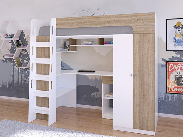 Кровать чердак Астра 10 Белый/Сонома