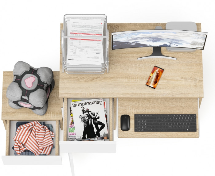 Мори компьютерный стол МС-1 левый + Тумба ТМП400.1, дуб сонома/белый