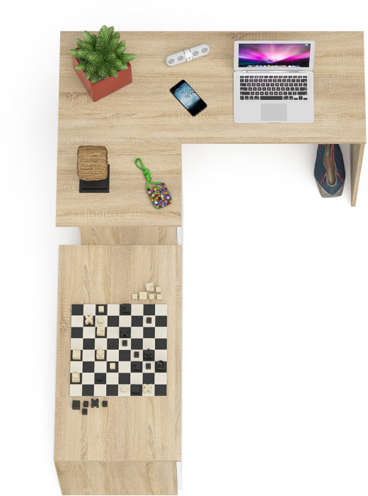 Мори компьютерный стол МС-16 левый + Тумба МА900.1, дуб сонома/белый