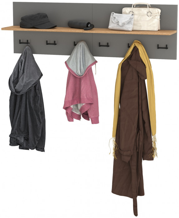 Октава 15.14.01 Вешалка + 15.14.01 Вешалка, серый графит/дуб крафт золотой