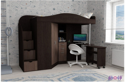 Кровать-чердак Юниор 4 (Ясень Анкор Темный/Венге)