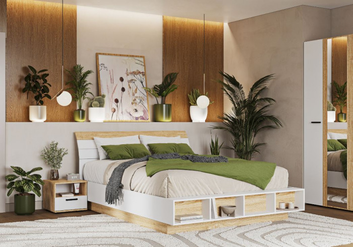 САНСА ТБ-01 Тумба прикроватная Фасад БЕЛЫЙ/Корпус ДУБ СОНОМА