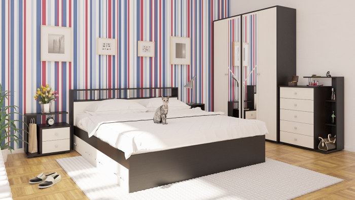 Камелия Кровать с ящиками 1800 + две тумбы, венге/дуб лоредо