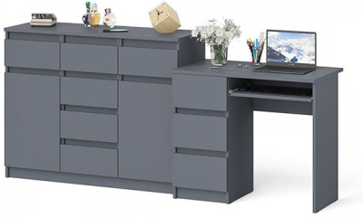 Мори компьютерный стол МС-6 левый + Комод МК1200.4, графит