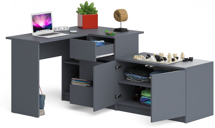 Мори Стол компьютерный МС-16 правый + Тумба МА900.1, цвет графит, ШхГхВ 214,8х84,9х76,6 см., выдвижные ящики справа, НЕ универсальная сборка