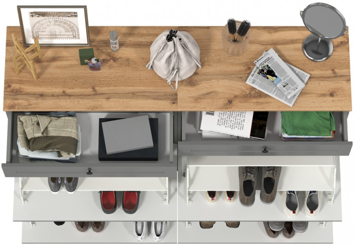 Остин 16.121 Тумба для обуви + 16.121 Тумба для обуви, серый графит/дуб крафт золотой