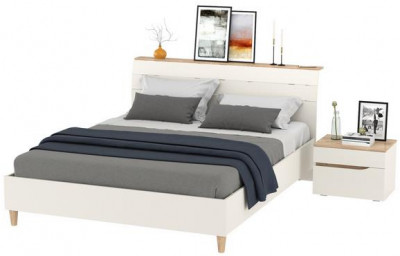 Муссон Кровать 11.41 + ортопед + Тумба 16.03, цвет белый/дуб эндгрейн элегантный, сп. м. 1600х2000 мм., б/м