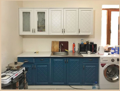 Кухня МДФ Ирина, 1800 (Белый матовый / Джинс)