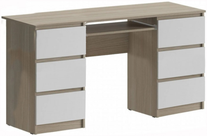 Челси Стол 6 ящиков (Белый глянец, Дуб Сонома)