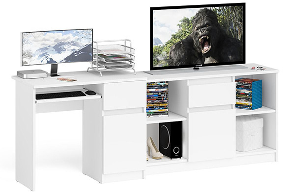 Мори компьютерный стол МС-1 правый + Тумба МТВ1204.1, белый