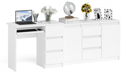 Мори компьютерный стол МС-6 правый + Комод МК1200.3, белый