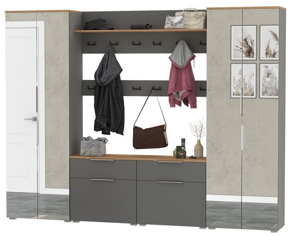 Октава Прихожая 36, серый графит/дуб крафт золотой/фасады МДФ серый графит