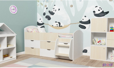 Кровать-чердак Малыш 7 (Белое дерево/Дуб молочный)