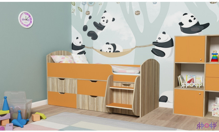 Кровать-чердак Малыш 7 (Белое дерево/Дуб молочный)