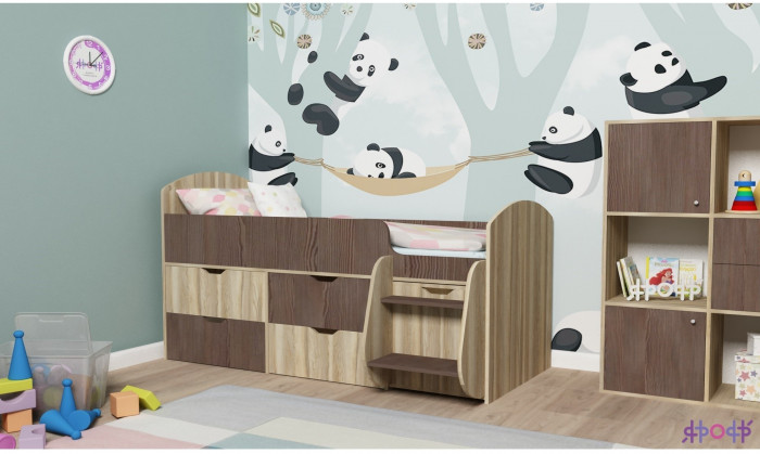 Кровать-чердак Малыш 7 (Белое дерево/Дуб молочный)