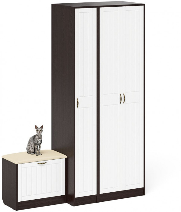 Прихожая П-6 Компоновка № 45, цвет венге/фасады МДФ белое дерево фрезеровка прованс, ШхГхВ 150х50х210 см., универсальная сборка