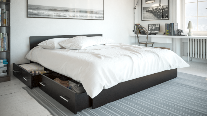 Стандарт Кровать с ящиками 1800, цвет венге, ШхГхВ 183,5х203,5х70 см., сп.м. 1800х2000 мм., без матраса, основание есть