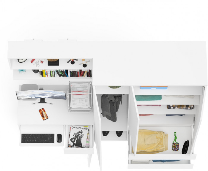 Мори компьютерный стол МС-1 правый + Шкаф МШ1200.1 + Полка 900, белый