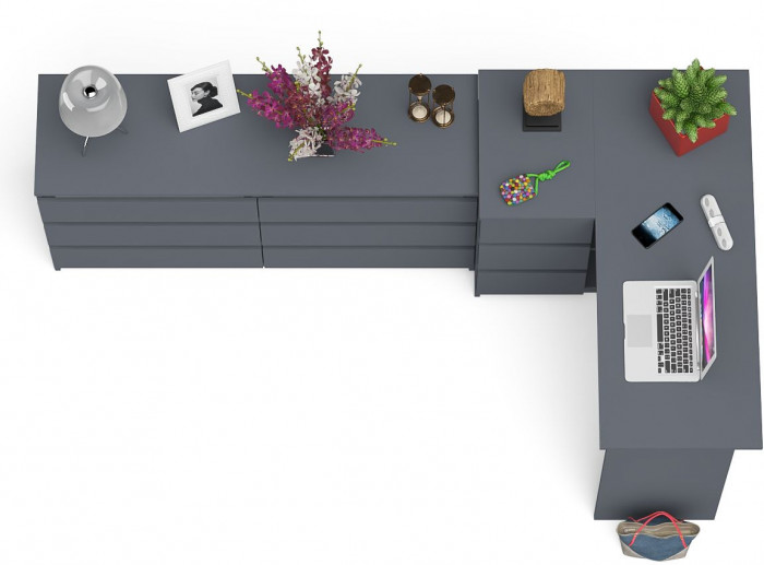 Мори компьютерный стол МС-16 левый + Комод МК1380.6, графит