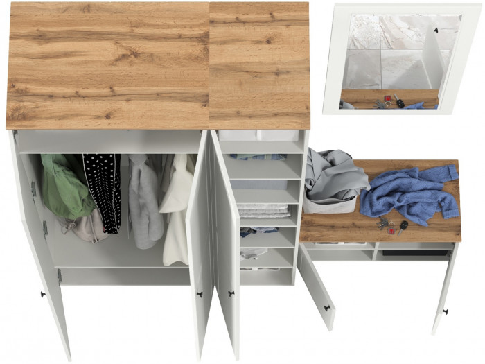 Остин Прихожая 42, белый шагрень/дуб крафт золотой