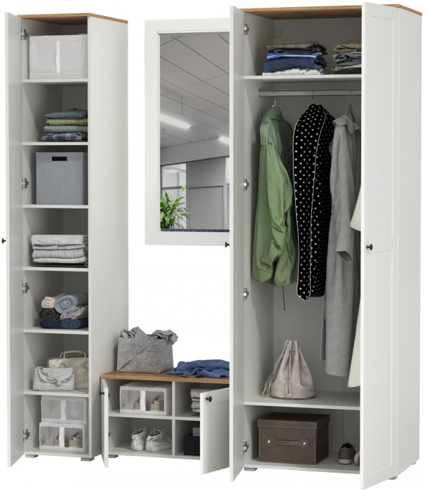 Остин Прихожая 42, белый шагрень/дуб крафт золотой