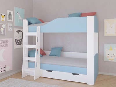 Кровать двухъярусная АСТРА 2  Белый/Голубой с ящиком