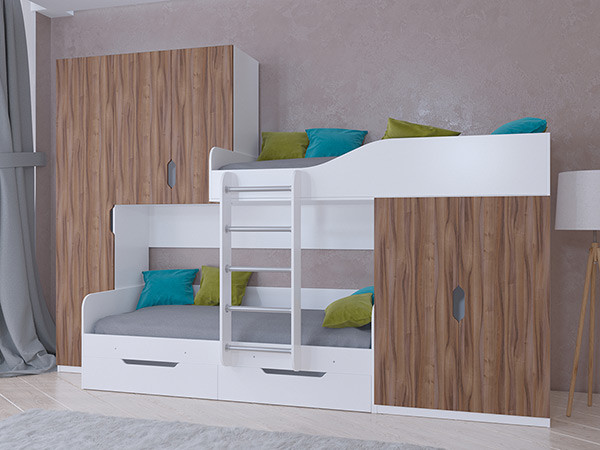 Кровать двухъярусная ЛЕО Белый/Орех