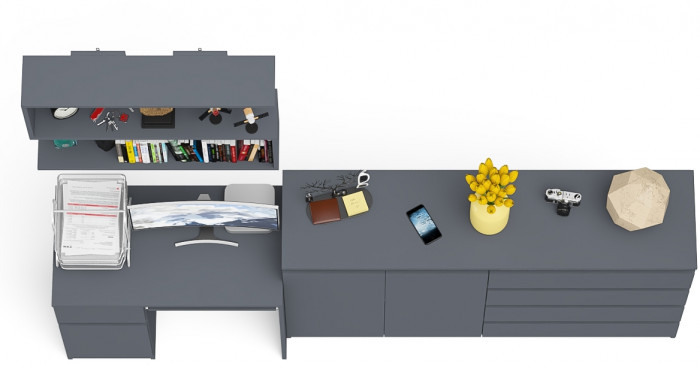 Мори компьютерный стол МС-1 левый + Комод МК1600.1 + Полка 900, графит