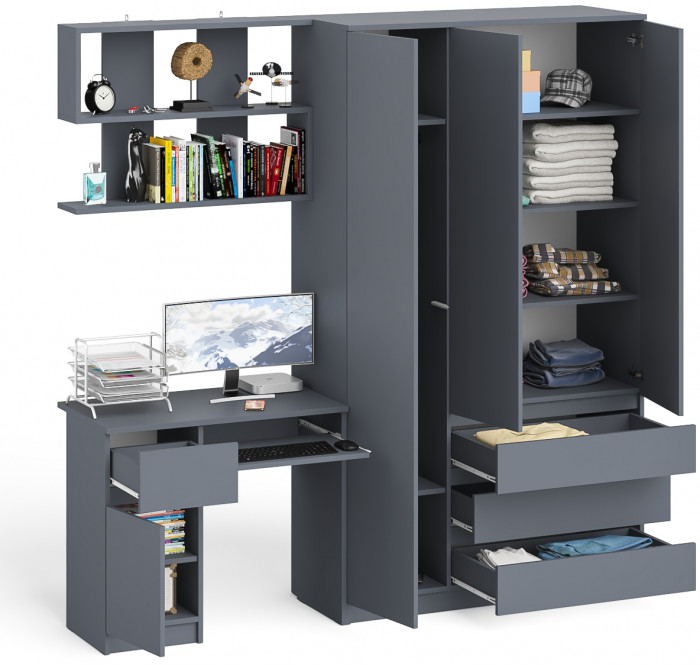 Мори компьютерный стол МС-1 левый + Шкаф МШ1200.1 + Полка 900, графит