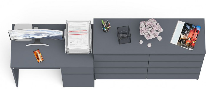 Мори компьютерный стол МС-1 правый + Комод МК1200.8, графит