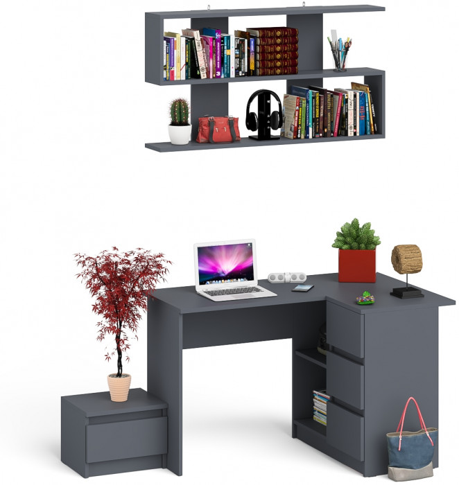 Мори компьютерный стол МС-16 правый + Тумба ТМП400.1 + Полка 1200, графит