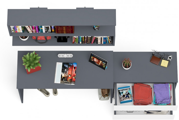 Мори письменный стол МСП1200.1 + Комод МК800.1 + Полка 1200, графит/белый