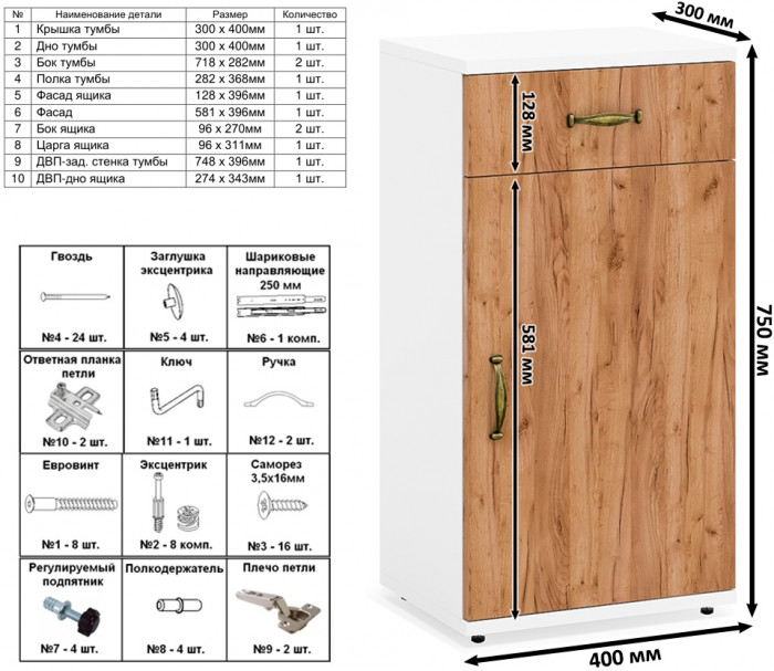 Лидер-8 Стол + Полка + Тумба МД 3.15 + Пенал МД 21Б, белый шагрень/крафт золото