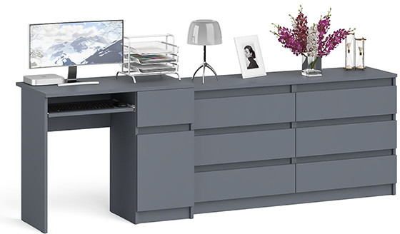 Мори компьютерный стол МС-1 правый + Комод МК1380.6, графит