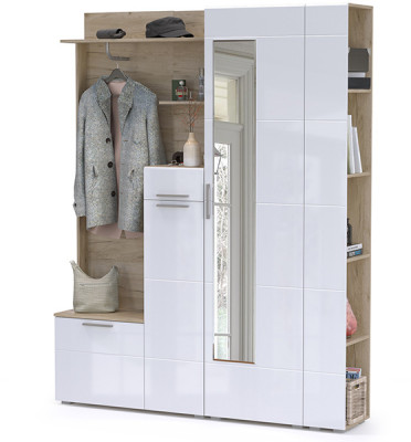 Лайн Прихожая № 08, цвет дуб крафт серый/фасады МДФ белый глянец, ШхГхВ 166,8х35,1х210 см., НЕ универсальная сборка