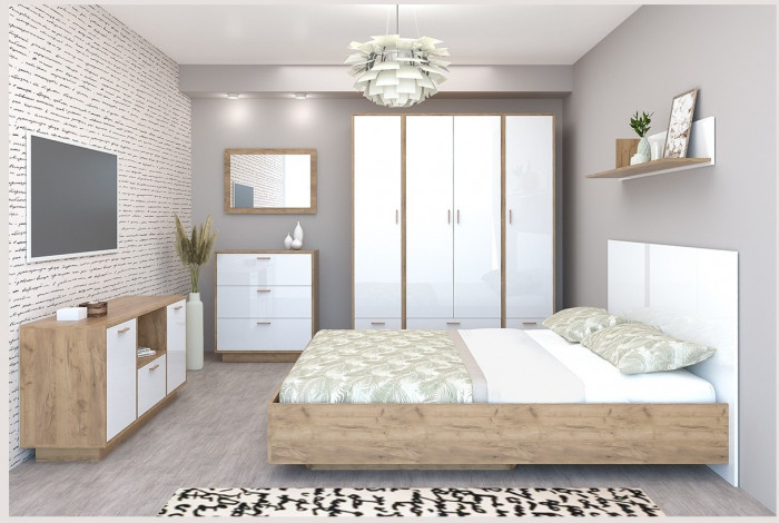 Модульная спальня Эго, композиция 1 (Бетон светлый / Белый глянец)