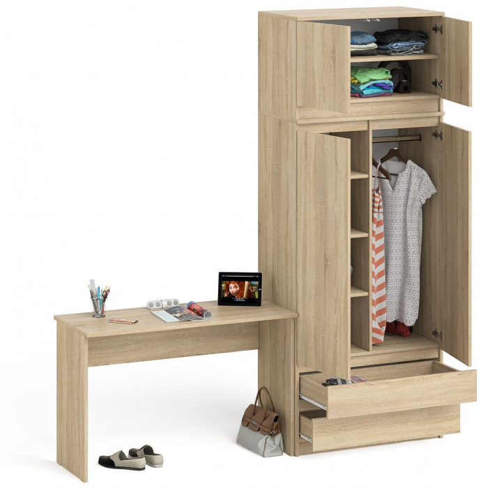 Мори Стол письменный МСП1200.1 + Шкаф МШ900.1 + Антресоль МА900.1, цвет дуб сонома, ШхГхВ 210,8х50,4х234,2 см., универсальная сборка