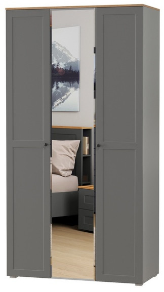 Остин 13.336.03 Шкаф для одежды(три двери, на средней есть зеркало), цвет серый графит/дуб крафт золотой, ШхГхВ 120х54,6х229,8 см., ун. сборка