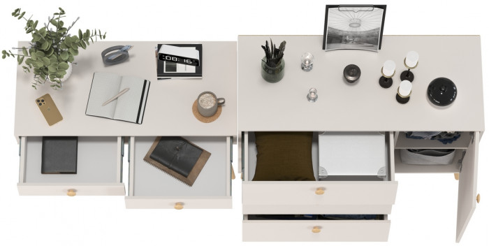 Афина Спальня Стол + Комод с дверкой и тремя ящиками, кашемир серый